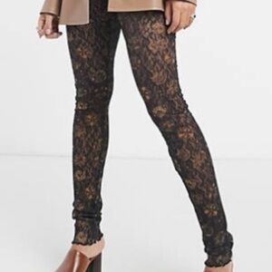 NWOT- Free People Black and Gold Lace Leggings